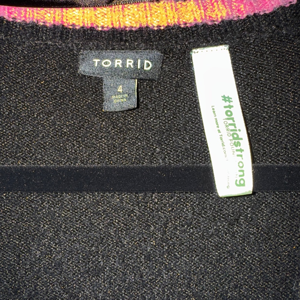 Torrid Pink-Trim breast cancer awareness Longline Cardigan — Black/Pink - Picture 8 of 12